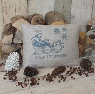 ' let it snow ' christmas linen cushion by rustic country crafts