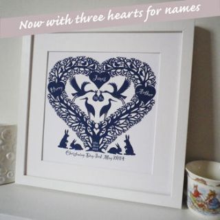 personalised new baby stork tree heart print by glyn west design