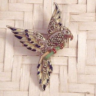 vintage enamel marcasite parrot brooch by ava mae designs