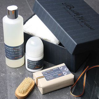 men's bergamot and amber shower gift box by bath house