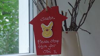 santa stop here personalised wooden plaque by kitty's
