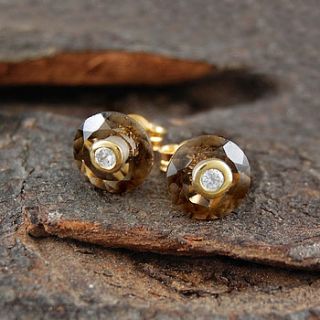 gold smokey quartz double set stone studs by embers semi precious and gemstone designs