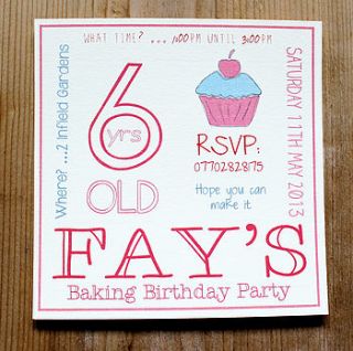 personalised 'baking party' invitations by precious little plum