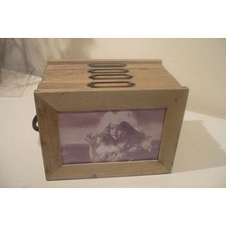 vintage style wooden photo box by the orchard