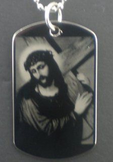 Lord Jesus holding Cross Dog Tag Pendant Necklace 