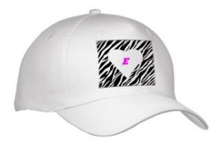Florene Letters   White Heart With Letter E On Zebra   Caps   Adult Baseball Cap Clothing