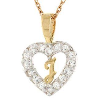 14k Gold Letter 'j' CZ Initial Heart Charm Pendant Jewelry