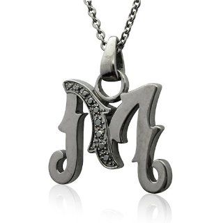 Men's Black Sterling Silver Alphabet Initial Letter M Black Diamond Pendant Necklace 0.07 carat Diamond Delight Jewelry