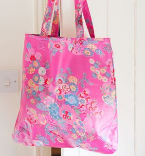 oilcloth shopper bag in pink flowerburst by caro london