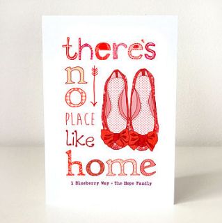 personalised 'no place like home' card by emily parkes art