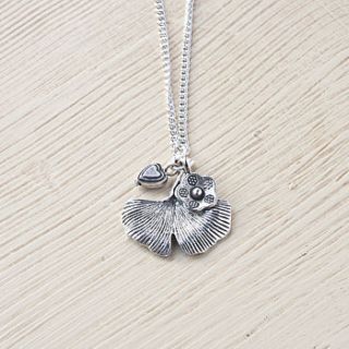 silver ginko leaf necklace with charms by norigeh