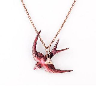 pink wooden swallow necklace by artysmarty