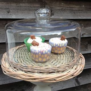 wicker base cake plate with glass dome by velvet brown