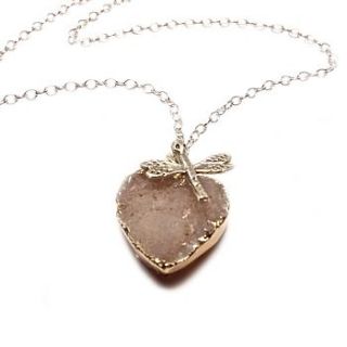 druzy heart and silver dragonfly necklace by eve&fox