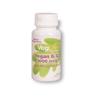 Veggie B 12 1000mcg w/ Folic Acid 400 mcg VegLife 50 Sublingual Lozenge Health & Personal Care