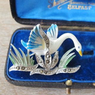 vintage 1950s enamel swan brooch by ava mae designs