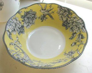 222 Fifth Yellow Adelaide Deep Round Serving Bowl Toile Kitchen & Dining