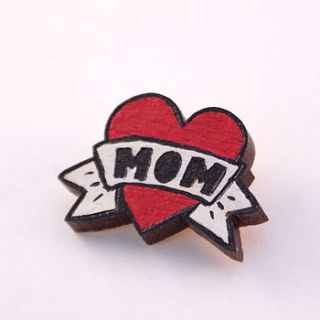 'i heart mom' tattoo hand painted brooch by vivid please