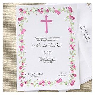 Girl's Personalized First Holy Communion Invitations   Floral Design Health & Personal Care
