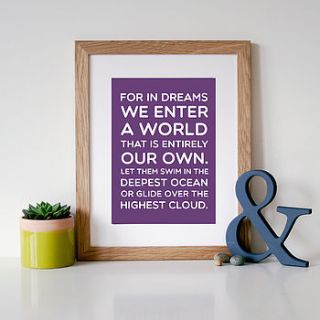 dumbledore 'dreams' quote typography print by hope and love