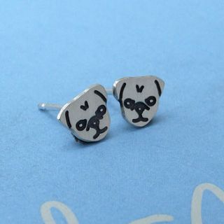 sterling silver playful pug earrings by plain jane pugs