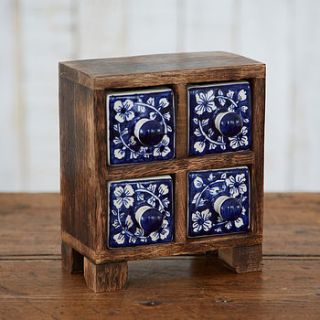 mango wood daisy blue four ceramic drawers by paper high