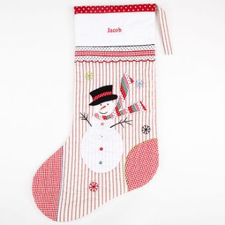 bespoke snowman stockings for j.lloyd by cambric and cream ltd