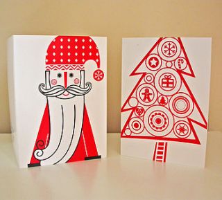 set of two father christmas and tree cards by moonglow art