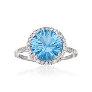 4.00ct Blue Topaz, .50ct t.w. Diamond Ring in 14kt White Gold. Size 5 Jewelry Products Jewelry