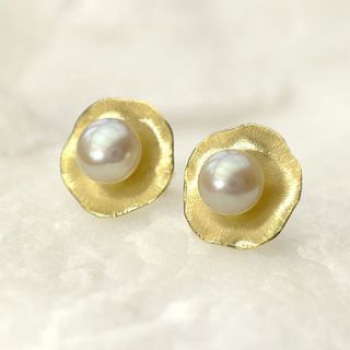 flower petal pearl earrings in 18ct gold by lilia nash jewellery