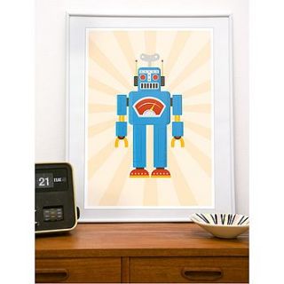 blue robot retro framed print by myhaus