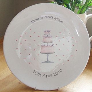 personalised cake wedding plate by fired arts and crafts