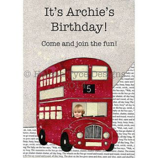 personalised wheels on the bus party invites by helena tyce designs