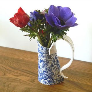 handmade vintage blue flower earthenware jug by jmgceramics