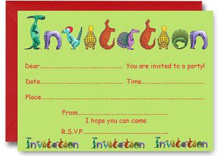 dinosaur party invitation   pack of 10 by alphabet gifts