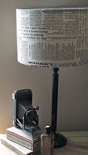 handmade lampshade in newspaper linen by rosie's vintage lampshades