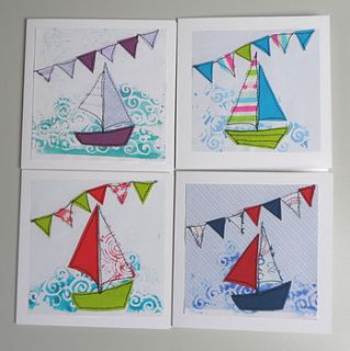 pack of four boat and bunting cards by sandra hardy