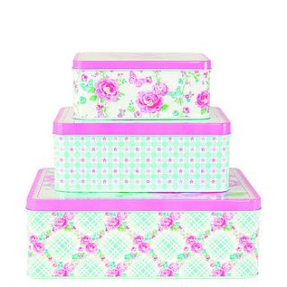 set of three summer roses storage tins by the country cottage shop