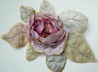 silk rose flower brooch by ewa morawski textiles