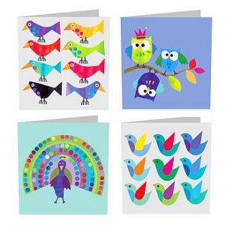 set of four bird cards by square card co