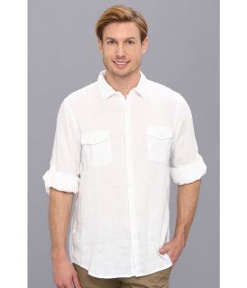 Perry Ellis Long Sleeve Slim Fit Medium Spread Collar Shirt Mens Long Sleeve Button Up (White)