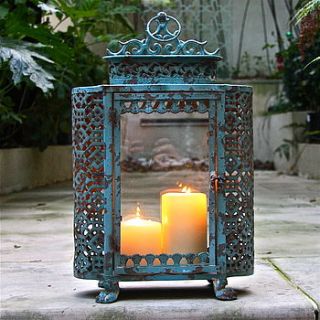 vintage french blue lantern by london garden trading