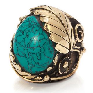 chunky turquoise leaf cocktail ring by charlotte's web