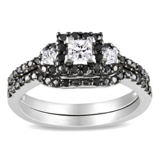 Amour White Gold Princess and Round Cut Diamond Bridal Set Ring