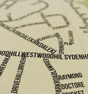 sydenham typographic street map by place in print