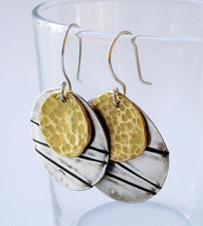 silver and brass textured earrings by rosemary harper handmade jewellery