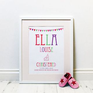 personalised christening print pink or blue by spotty n stripy