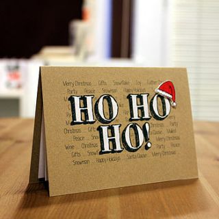 'ho ho ho' santa hat christmas card by little silverleaf