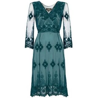 claudia long sleeve dress in teal lace by nancy mac