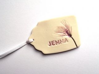 handmade personalised gift tag with flower by melissa choroszewska ceramics